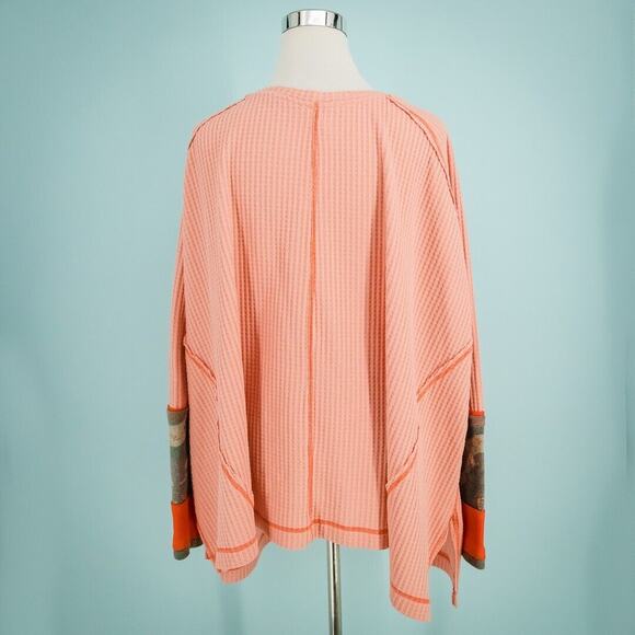 Free People Size Medium M Peach Lovin Leopard Thermal Waffle Knit Cuffs Top - Picture 3 of 7